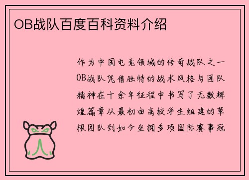 OB战队百度百科资料介绍